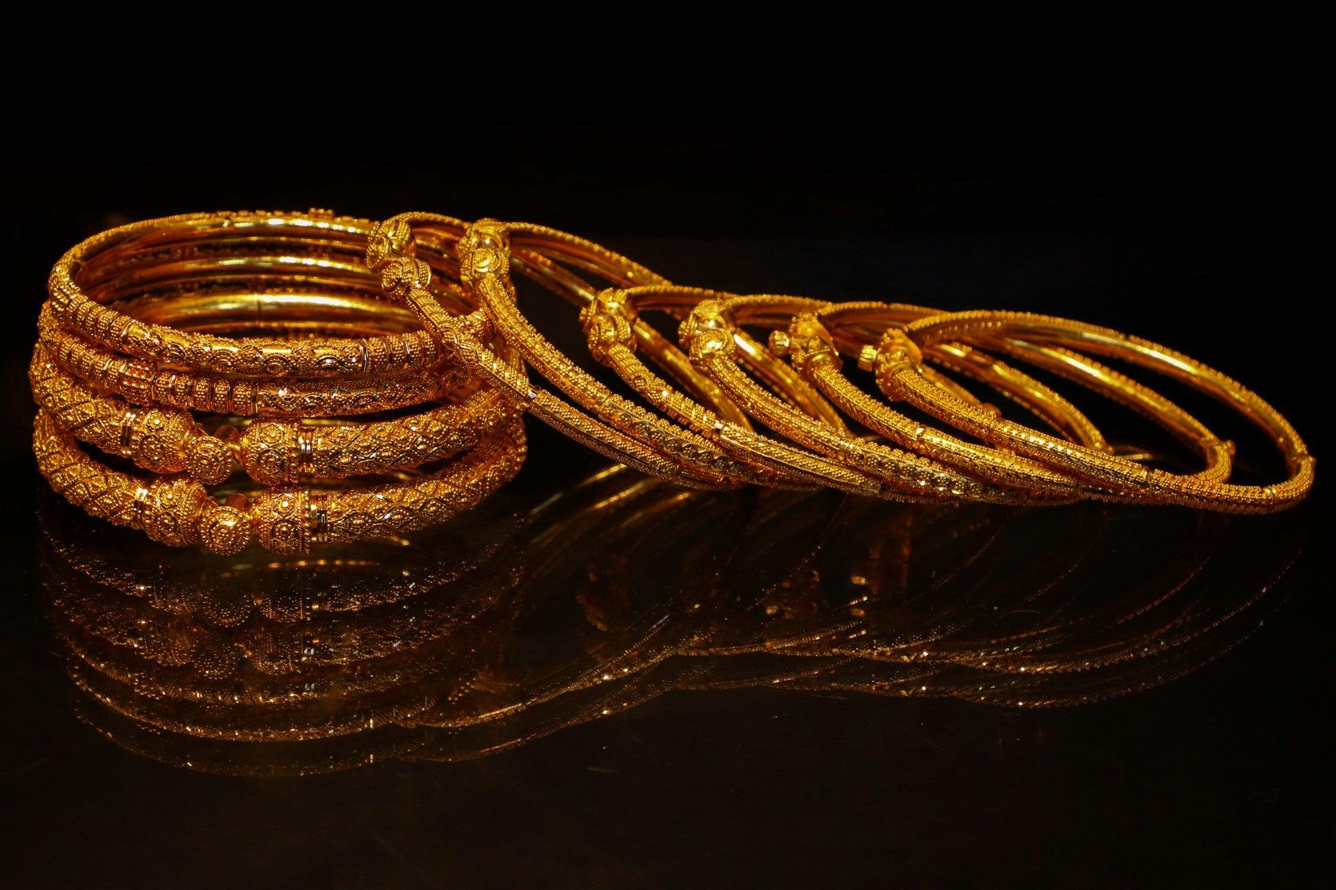 Gold bangles in warm light